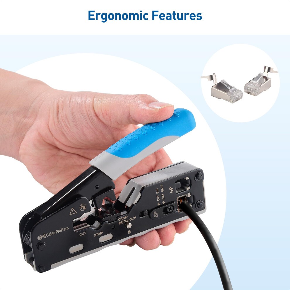 All-in-One Modular Ethernet Crimping Tool Cat 8 (Cat5 Cat6 Cat7 Cat8 Crimping Tool) for Shielded Pass-Through Connectors