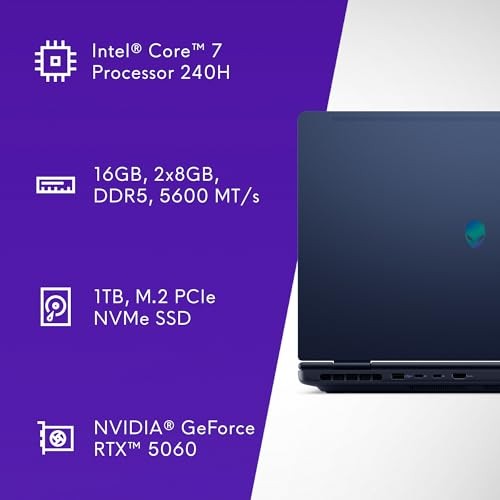 Alienware Aurora 16  2.5K WQXGA 120Hz Copilot+ PC Gaming Laptop Intel Core 7 240H 16GB RAM 1TB SSD NVIDIA GeForce RTX 5060