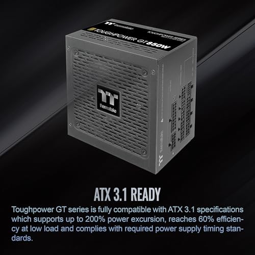 Thermaltake Toughpower GT 850W ATX 3.1 Standard Power Supply 80 Plus Gold Efficiency Smart Zero Fan Native 450W PCIe 5.1 Connector PS-TPT-0850FNFAGU-3