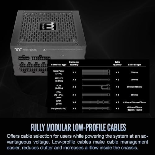 Thermaltake Toughpower GT 850W ATX 3.1 Standard Power Supply 80 Plus Gold Efficiency Smart Zero Fan Native 450W PCIe 5.1 Connector PS-TPT-0850FNFAGU-3