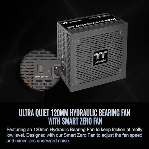 Thermaltake Toughpower GT 850W ATX 3.1 Standard Power Supply 80 Plus Gold Efficiency Smart Zero Fan Native 450W PCIe 5.1 Connector PS-TPT-0850FNFAGU-3