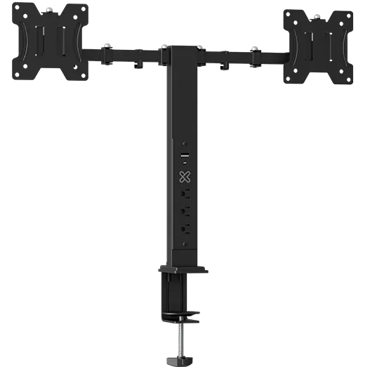 Klip Dual Monitor Stand KMM-510 13-32'' with integrated power strip 3x Nema outlets 1x USB 1x USB-C Ports  110v