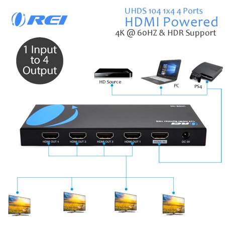 Orei 1in4out Port HDMI Splitter UHDS-104 Resolutie 4K@60Hz Lage bandbreedte: 18Gbps 