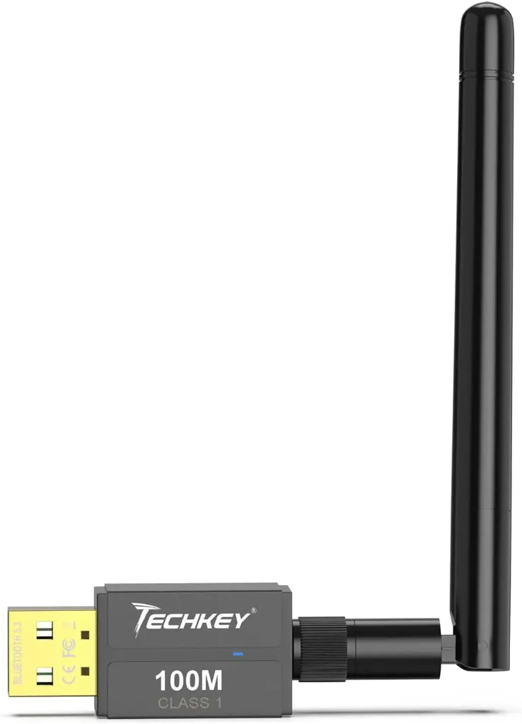Techkey Long Range USB Bluetooth 5.3 Adapter for PC 328FT Wireless Transfer for Mouse/Keyboard/Headphones