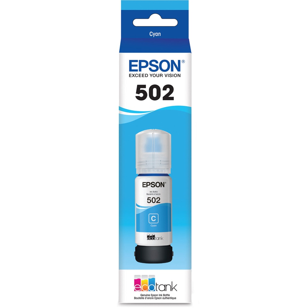 [CRT-ET502C] Epson - EcoTank 502 Ink Bottle - Cyan FOR Epson ET-2700, 2750, 2760, 2850, 2980 , 2988, 3700 , 3710, 3750, 3760, 3830, 38448,3950, 3958, 4750, 4760, 4850, 4950, 4958, 15000, ST-2000, ST-C2100, 3000, 4000, ST-C4000