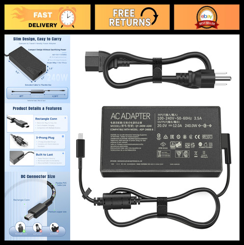 [CHAR-T24-UNIV] Charger:univ Gaming 20V 12A T24 240W Acer,Asus,Dell,HP