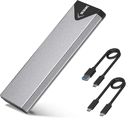 [ACC-044Q] SSK M.2 NVME SATA SSD Enclosure, Improved RTL9210B Chip USB 3.2 Gen 2 10Gbps to PCI-E NGFF Adapter, M-Key/B+M Key External SSD Enclosure