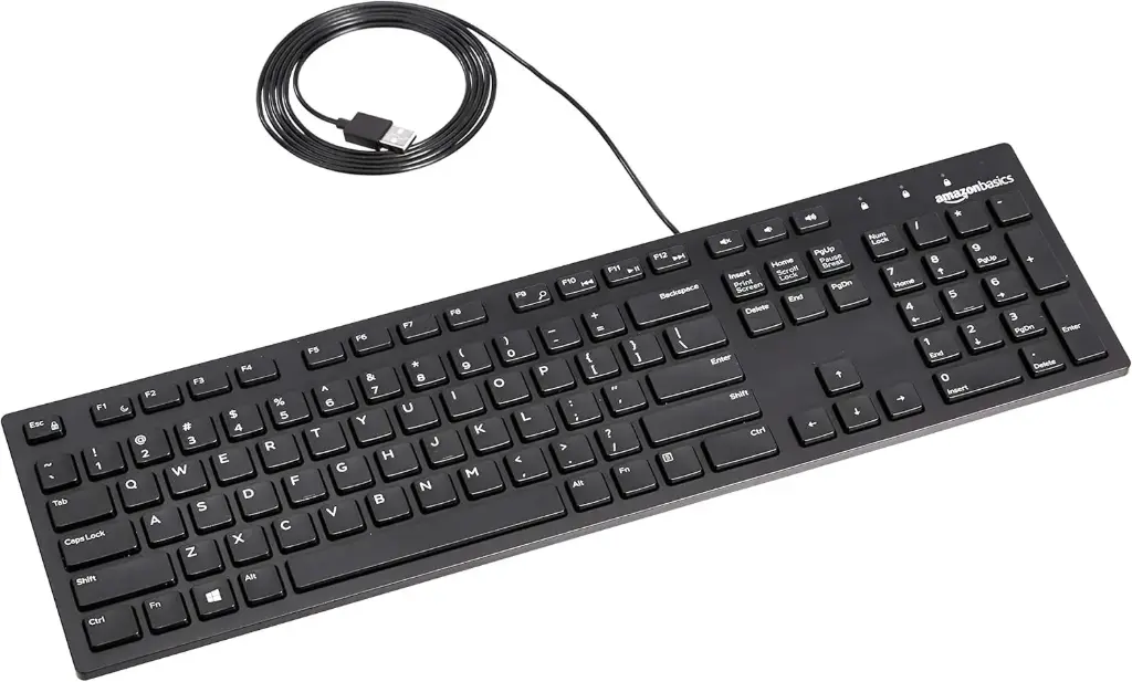 Amazon Basic Wired USB Keyboard Matte Black