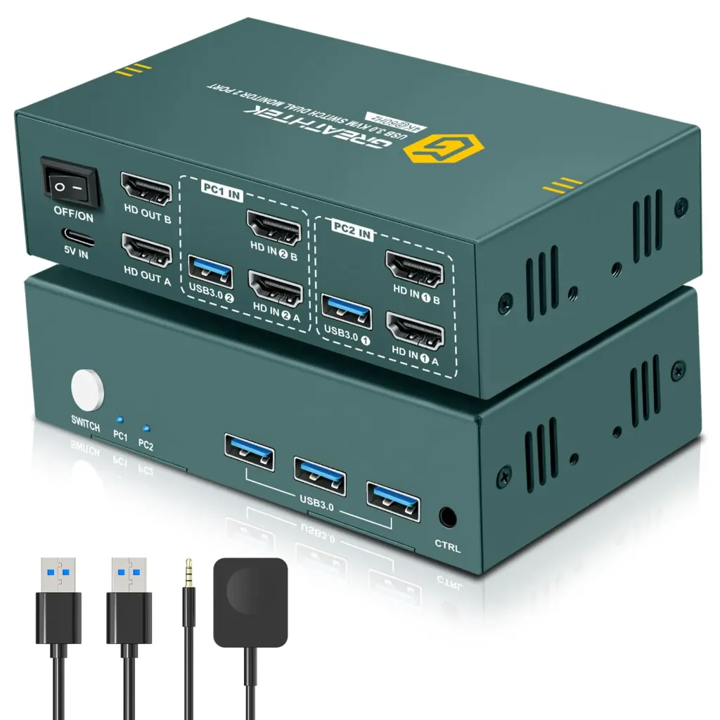 Great-HT USB3.0 KVM Switch 2port HDMI, 4K@60Hz 2computers to1monitor with USB3.0 ports  GHT-S7232H