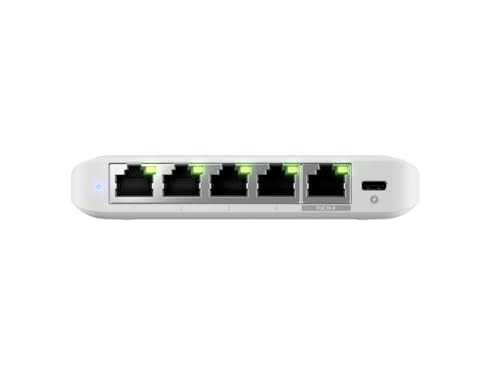 Ubiquiti USW-Flex-2.5G-5 Compact, 5-port 2.5G switch that can be powered with PoE or a USB-C adapter. (4) 2.5 GbE ports (1) 2.5 GbE PoE input port for power Optional powering with included 5V, 1A USB-C adapter.