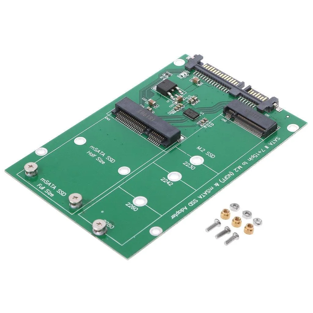 2-in-1 Combo M.2 B+M-Key & mSATA 68Pin SSD to 2.5 inch SATA 3.0 22Pin Adapter Converter Case Enclosure with Green PCBA